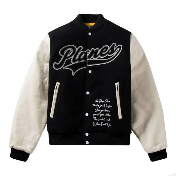 NEW PAPER PLANES men's varsity jacket in black - Picture 1 of 3